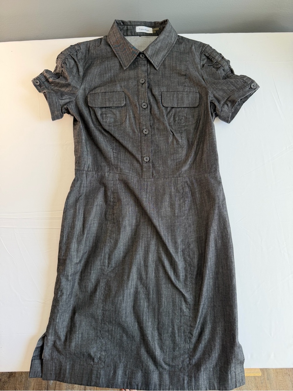 Calvin Klein Grey Shirt Dress with Chest Pockets - Picture 7 of 8